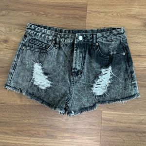 Faded Black Denim High Waisted Shorts